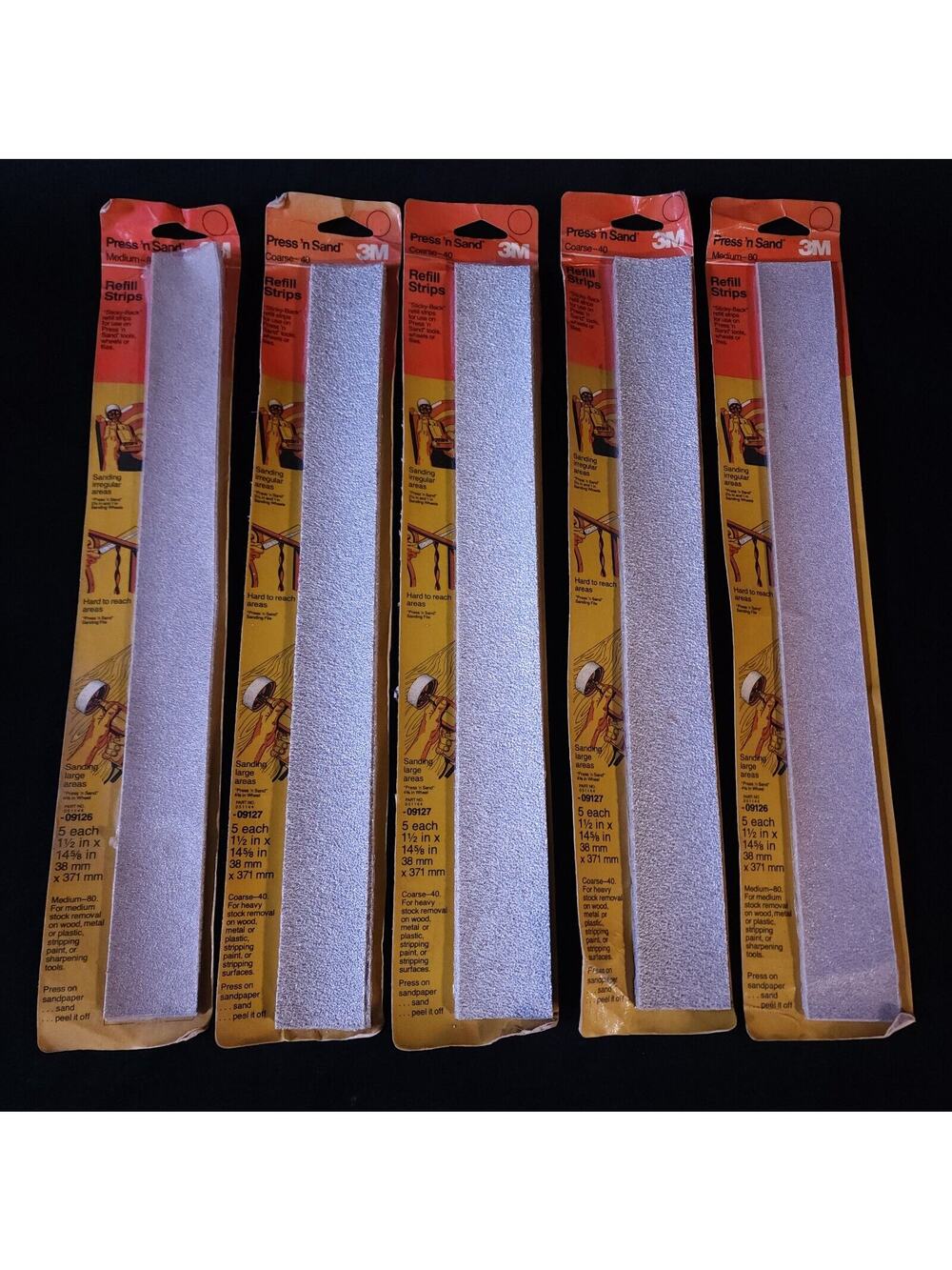 Vintage 3M Press N Sand Coarse-40 Medium-80 Refill Strips Sanding Cut Sheets Lot